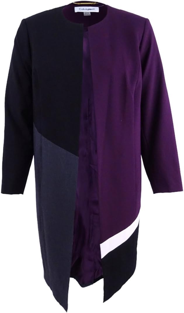 Calvin Klein Womens Plus Patchwork Long Topper Jacket