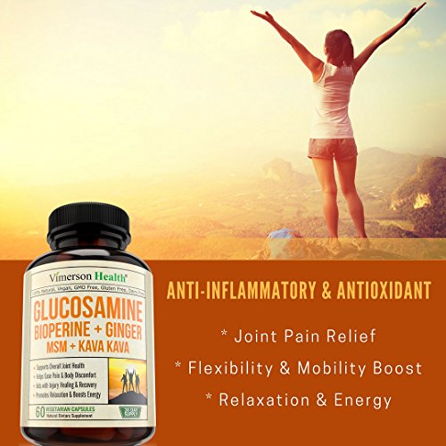 Glucosamine Bioperine MSM Ginger & Kava Kava 100 Vegan Joint Pain
