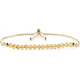 InfinityGemsArt Gemstones Bracelets For Women Birthstone Jewelry Micro Beads Beaded Stone Bolo Slider Crystals Bracelet, 14K Gold Plated Adjustable Chain