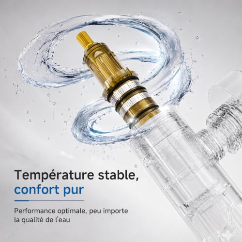 Auralum Round Thermostatic Shower Mixer Tap Zinc and Plastic Thermostatic Shower Column, Anti-Burning Cold Body, Anti-Limescale Shower Faucet, Precise Temperature Control 38°C