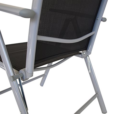 DEGAMO Balkongarnitur Amalfi 5-teilig, 4X Klappsessel aus Aluminium Silbergrau und Textilgewebe schwarz, 1x Ausziehtisch… – Bild 7