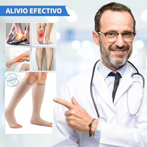 CAMBIVO Open Toe Compression Socks 20-30 mmHg, Class 2 Compression Socks for Circulation of Legs and Varicose Veins, Ideal for Travel, Work and Daily Use