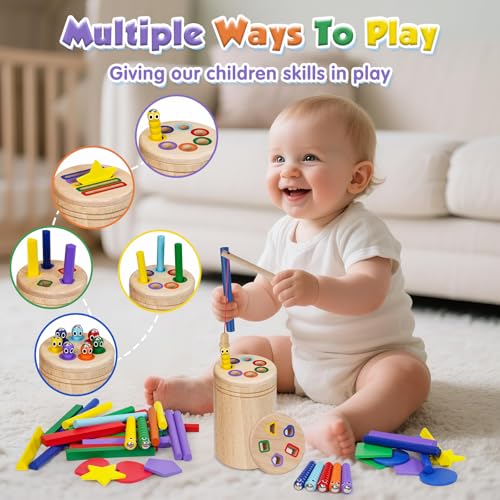 Joozmui Montessori Wooden Toys 1 2 3 Years, 4 in 1 Wooden Toys for Activities and Development Montessori Educational Games Children 1 2 3 Years Sensory Toys 1+ Year