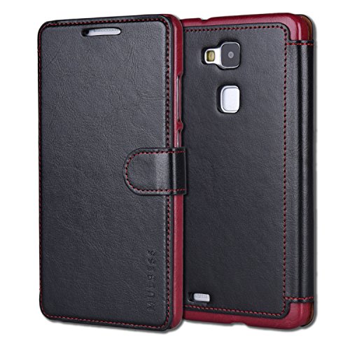Huawei Ascend Mate 7 Case,Mulbess [Layered Dandy][Black] - [Card Slot][Flip][Slim Fit] - PU Leather Wallet Case For Huawei Ascend Mate 7