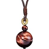 Jewever Tiger eye Pendant Necklace Simple Classic Adjustable Round Wealth Gemstone Healing Crystal Energy 18mm Beads Unisex