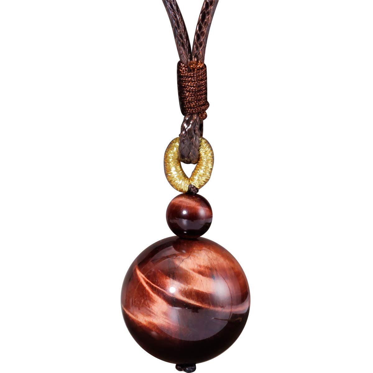 Jewboo Red Tiger eye Pendant Necklace Simple Classic Adjustable Round Wealth Gemstone Healing Crystal Energy 18mm Beads Unisex
