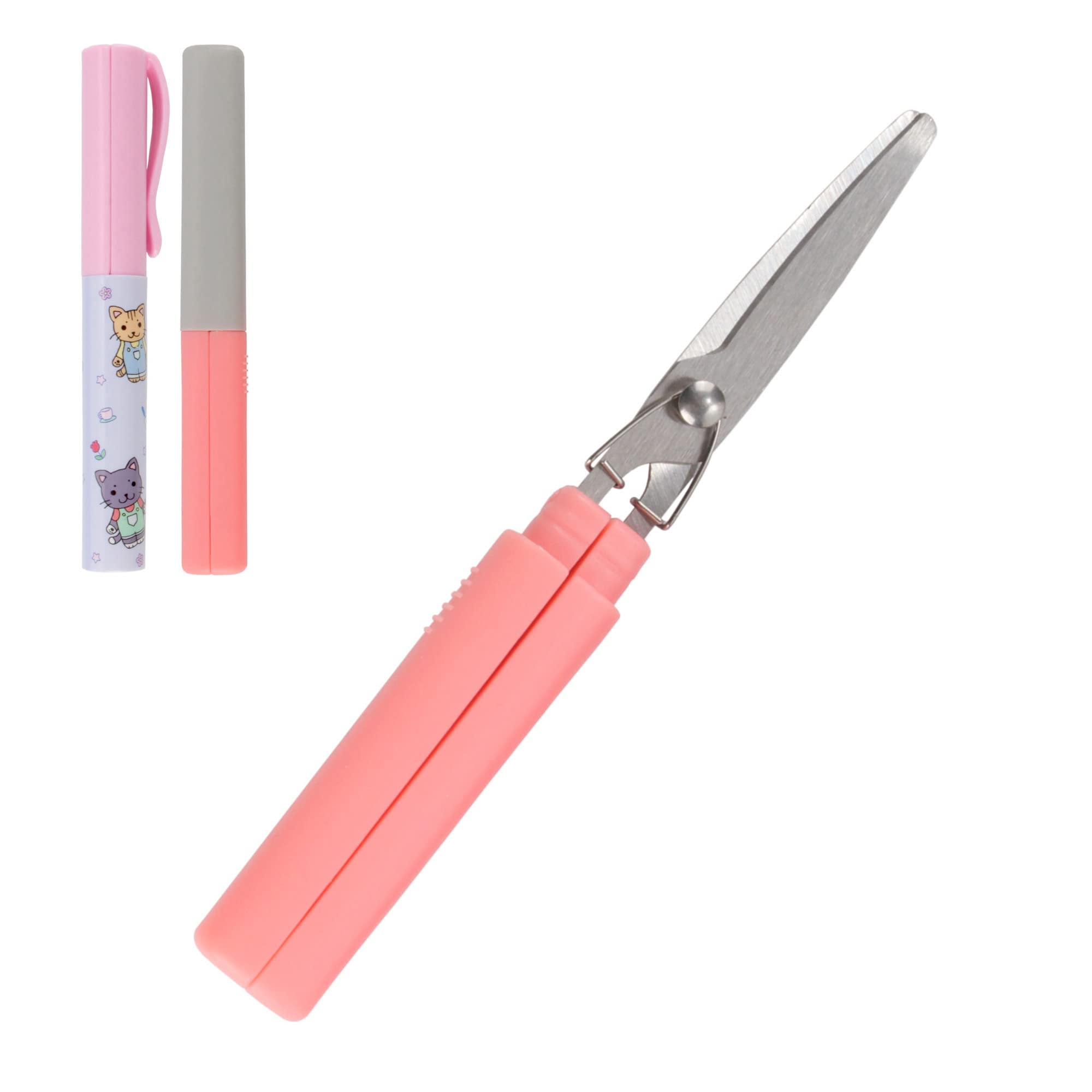 Mini Pen Portable Travel Scissors - Garden Kitty & Pink Pen - 1 Pair Each