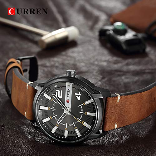 Curren 8306 - Reloj de pulsera para hombre, esfera redonda, analógica, correa de piel, reloj de cuarzo, color marrón - Imagen 5