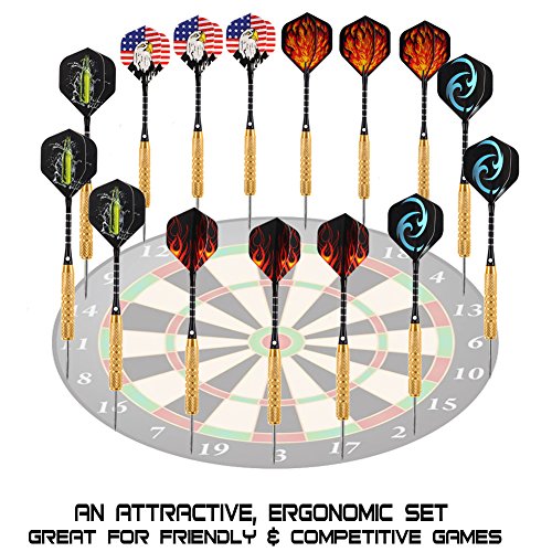 Darts Steel Tip Set (15 Pack) 18 Grams with Millstone Sharpener, 5 Set of Extra Flights, Aluminum Shaft, Brass Barrel and a Premium Storage Case, Perfect for All Levels Designed by Aterox