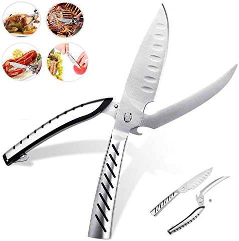 Miusikit Multi-Function Kitchen Scissors Ultra Sharp Stainless Steel Heavy Duty Shears for Chicken, Poultry, Fish, Meat, Vegetables, Herbs, and BBQ's With Bottle Opener and Chopping Knife.