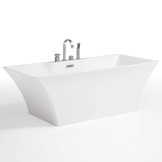 Freistehende Badewanne mit Armatur weiß Modern Acrylbadewanne 170x80cm Neuss (mit Geruchsverschluss (Flachsiphon))
