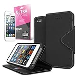 iPhone SE Case, Cellto PU Leather Wallet Cover Stand and Reversible Magnetic Flap [Lifetime Warranty] Flip Cover for Apple iPhone SE / iPhone 5S / iPhone 5 - Black
