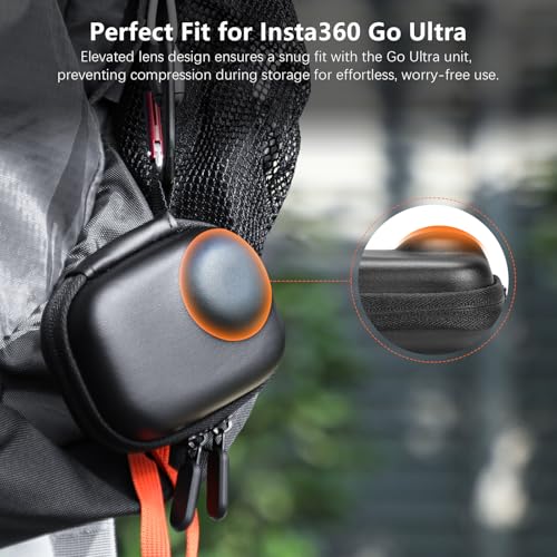 AMAZEAR Carry Case for Insta360 GO Ultra Accessories - Compact Hard Leather Travel Bag with Soft Interior, Protection and Organization, Black