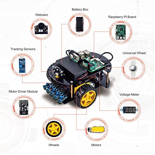 OSOYOO Robot Car Kit Starter Learning Kit for Raspberry Pi 3B B+ Zero Android/iOS APP WiFi Wireless Webcam 1280x720 Megapiexl with Raspberry Pi 3B