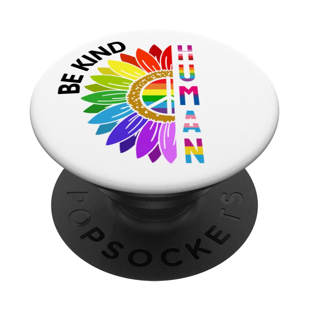 Gay Pride Human Rainbow Sunflower Be Kind LGBT Flag LGBTQ PopSockets Swappable PopGrip