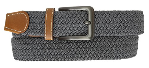 Grey Braided Elastic Stretch Belt With Metal Buckle and Leather tipped end by Marshal