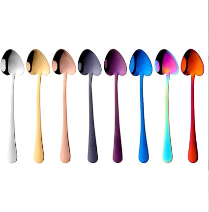 Amazon Co Jp Buyer Star ティースプーン コーヒースプーン 8色8本セット オシャレ 心形 可愛スプーン 18 8ステンレス製 チタン仕上げ 耐久性 長持ち ホーム キッチン
