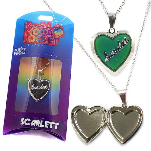 SCARLETT PERSONALISED HEART SHAPED NAMED MOOD LOCKET FUN GIFT PRESENT