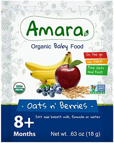 30 pouches Baby Food Stage 3 - NON GMO &amp; ORGANIC - Oats N Berries Flavor (30 Pouches) for 8 Month Happy Healthy Toddlers - Best Natural Dried Fruit &amp; Vegetable Mix with Breast Milk Formula or Water