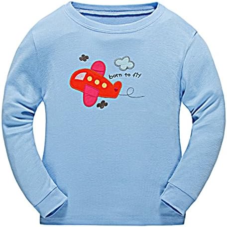 Wibbly pigbaby Boys Plane Pajamas, Cotton Children Sleepwear 2pcs Long Sleeve For 2-7years Kids