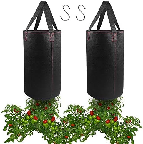2 Pack Hanging Planter for Tomato, Upside Down Grow Bags, Fabric Plant Pots for Growing Tomato with Hooks Included
