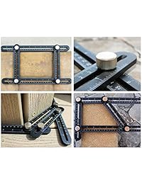 RJ Outlet Emporium Ultimate ángulo herramienta de plantilla regla de medición universal para todos los proyectos completamente de metal multiángulo herramienta de medición regla multifuncional, de aleación de aluminio (negro)