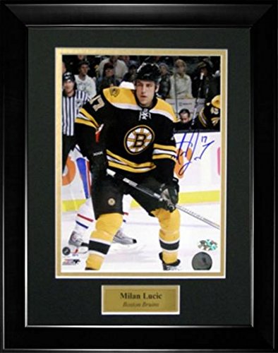 Autographed Milan Lucic Jersey - Photo Black Spoke B Standing Ready - Autographed NHL Photos