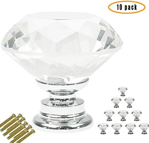 Veilife 10 pcs Diamond Shape Crystal Glass 30mm Drawer Knob Pull Handle Usd for Cabinet, Drawer