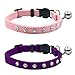 Cat Breakaway Collar Medium Large Cat Adjustable Puppy Collar Pink Purple Velvet Necklace-Safety Bing Crystal Rhinestone Pet Collar Set with Bell for Kitten 2pcs Pack
