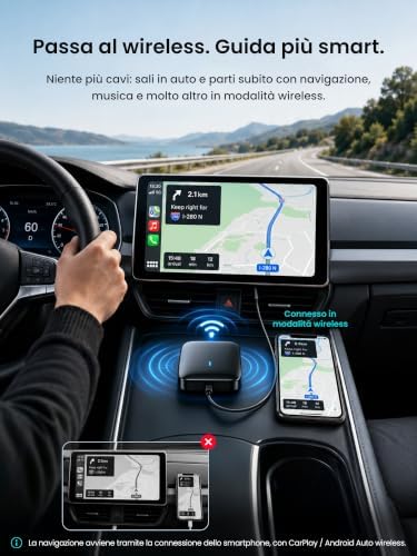 Adattatore CarPlay Android Auto Wireless, AI Box CarPlay per Cavo CP/AA, Doppio WLAN e Bluetooth IoT Hub, BLE (Nero)