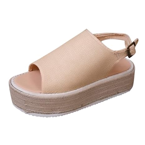 Womens Espadrilles Wedge Slingback Plattform Mitte hochhackige Damen Peep Toe Volltonfarbe Slip-On Sommer Sandalen Erhöhung S