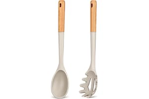 Silicone Pasta Fork And Cooking Spoon, Kitchen Heat Resistant Noodle Spoon Server, BPA Free Spaghetti Strainer,12.8 inch