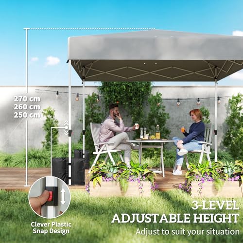 Outsunny 9.6 x 9.6 ft Pop Up Canopy Tent with 3 Sidewalls, UPF 50+ 1-Button Push Easy Setup Outdoor Instant Canopy Portable Shelter with 4 Sandbags, Carry Bag, Light Grey