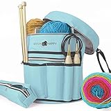 Knitting Bag - Yarn Organizer for All Your Knitting Accessories with Bonus Crochet Hook Case, 7 Pockets + Divider for Extra Storage of Projects & Supplies