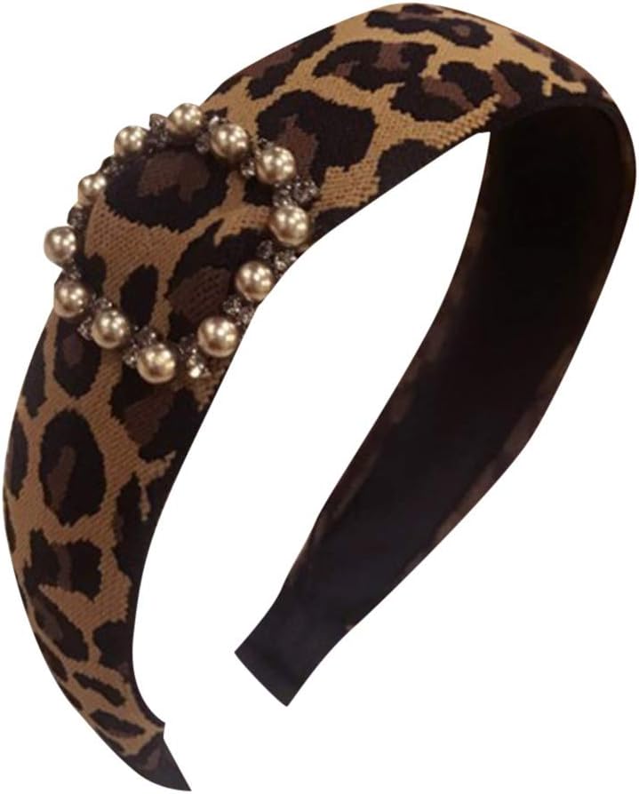 ZEELIY Women'S Elastic Leopard-Studded Super Flash Board Velvet Wide-Brimmed Turban Headband Knot Cross Wide Hair Band Headband