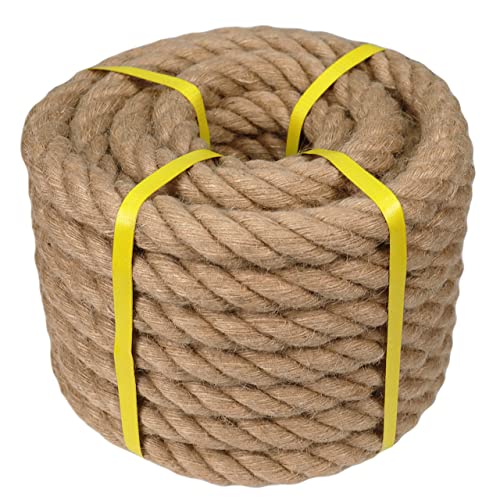 Twisted Manila Rope - 1 Inch x 50 Feet - Thick Hemp Rope - Natural