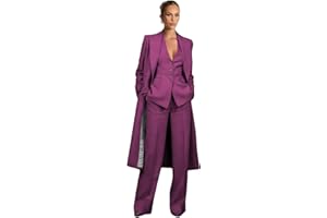 LEWIJO Linen Suits for Women 3 Piece V Neck Womens Suit Casual Street Shoot Long Blazer Vest Pants Tuxedo Casual Pant Suit