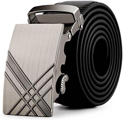 ClickBelts Men's Faux Leather Ratchet Belt Silver With Black Strap