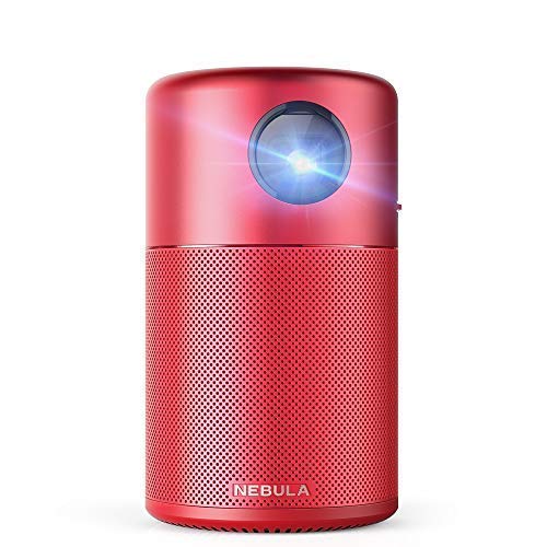  Nebula Capsule, by Anker, Smart Wi-Fi Mini Projector, Red, 100 ANSI Lumen Portable Projector, 360° Speaker, Movie Projector, 100 Inch Picture, 4-Hour Video Playtime, Outdoor Projector (Renewed) 