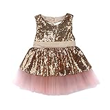 yannzi Toddler Baby Girls Sequin Tutu Dress Princess Party Wedding Lace Backless Bowknot Skirt Sundress (Champagne, 12-18 Months)