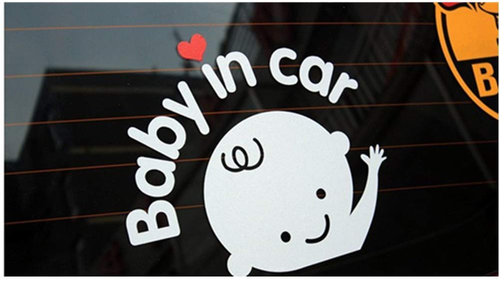FineFun Baby in Car White Reflective Vinyl Car Sticker Sign, Minimalist Style, (12 x 18) inches, 1 Count