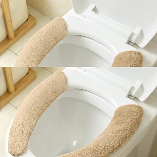 Lifechaser Sticky Toilet Seat Lid Warmer Cover Pads Washable Thick Toilet Warmer Mat for Bathroom (2 Pack, Brown)