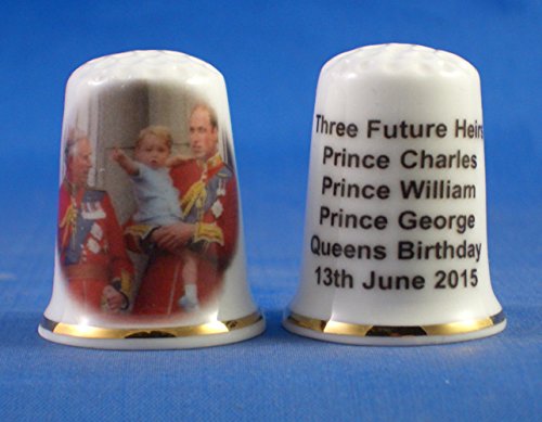 Porcelain China Collectable Thimble - Three Future Male Heirs at Queens Birthday Party June 2015 -- Free Gift Box
