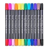 Dual Tip Watercolor Markers - Brush Colored Pens for Adult&Kids Coloring Books, Fine&Brush Tip,Pack of 12