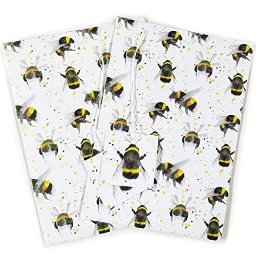 Bee Gift Wrapping Paper - Recycled and recyclable - eco printed - 2 sheets and 2 tags - birthday - Christmas - Mother's Day - Father's Day - crafting