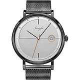 SONGDU Men's Fashion Date Slim Analog Quartz Watches with Stainless Steel Mesh Band (Grey)