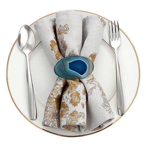 WarmHut Set of 6 Natural Agate Napkin Rings Dining Paper Serviette Rings(Blue) - Thumbnail 4