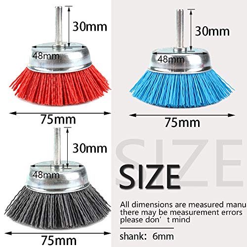 Alysontech 3inch(75mm) Assorted Nylon Cup Brushes set nylon cup set