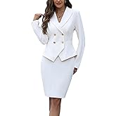 Agenlulu Women's 2 Piece Suits Business Casual Outfits Professional Office Work Long Sleeve Blazer and Pencil Skirt Sets