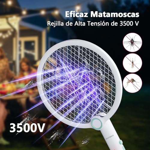 Gluckluz Raqueta Mosquitos Eléctrica, Matamoscas Electrico Recargable con USB Base, Antimosquitos Eléctrica con Luz Ultravioleta para Matar Mosquitos, Batería de 1200mAh (1)